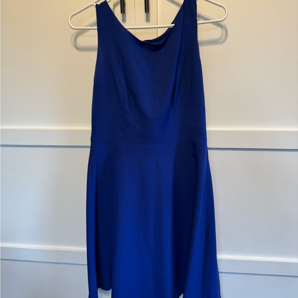 Blue Asymmetrical Cowl Neck Sundress for Cocktail